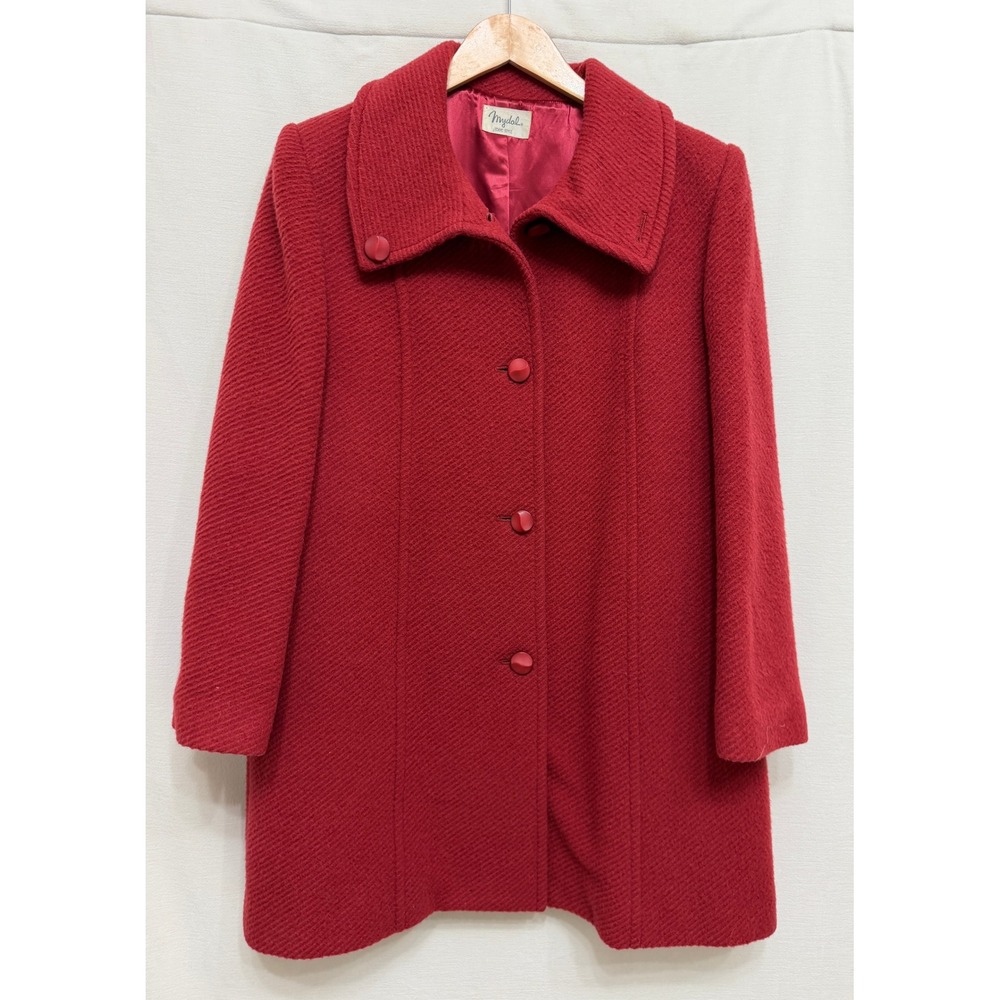 Mydol Tokyo Style Women's Coat Red Wool Blend Textured Button Up Vintage Medium